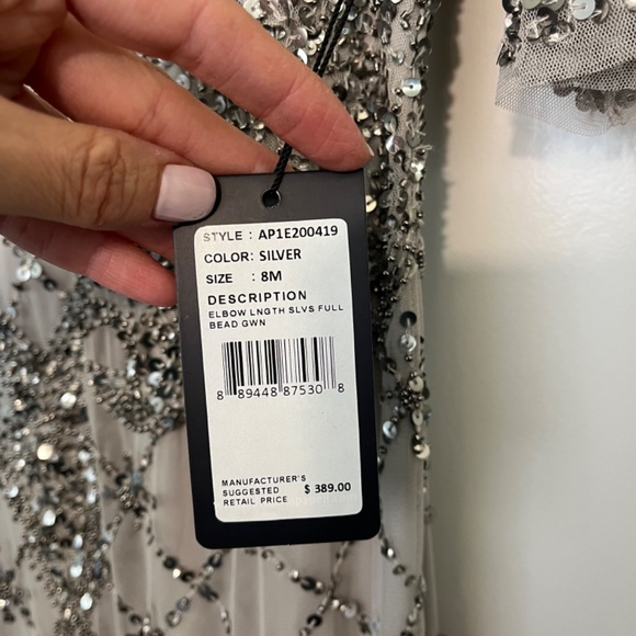 Adrian Papell Fully Beaded Godet Gown with Sheer Sleeves - Picture 6 of 11